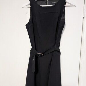 White House Black Market Vintage Belted Black Flare Hem Sheath Dress 2 EUC